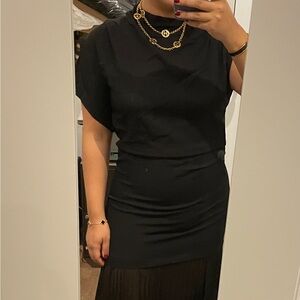 Asymmetrical ruched pleated sheer dress